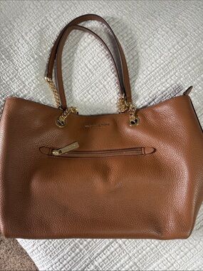 Michael Kors Cognac Pebbled Leather Tote with Gold Hardware